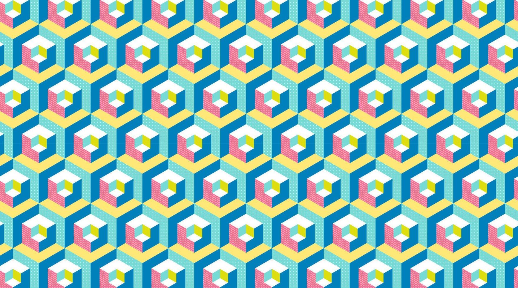 Modern Hexagon 3d banner. Memphis style repetitive background. Vector wallpaper.