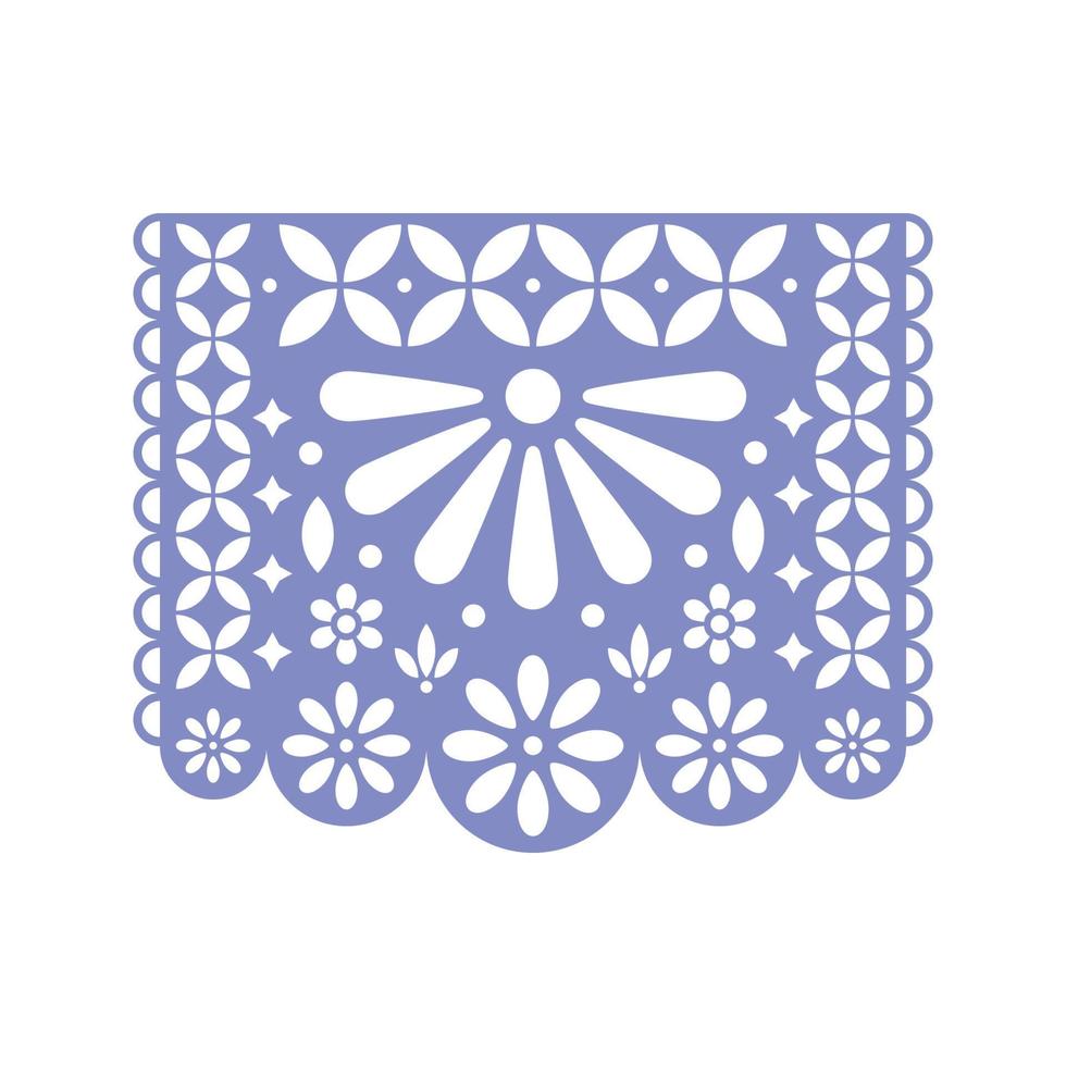 papel brillante con flores recortadas y formas geométricas. diseño de plantilla vectorial de papel picado aislado en blanco. guirnalda de papel tradicional mexicana. vector