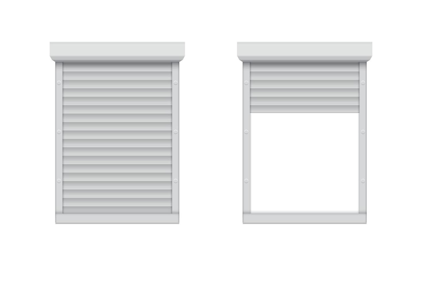 Closed and opened roller shutters window vector