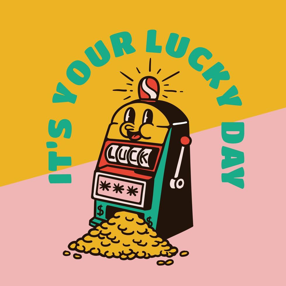 slot machine cartoon character illustration in vintage style vector