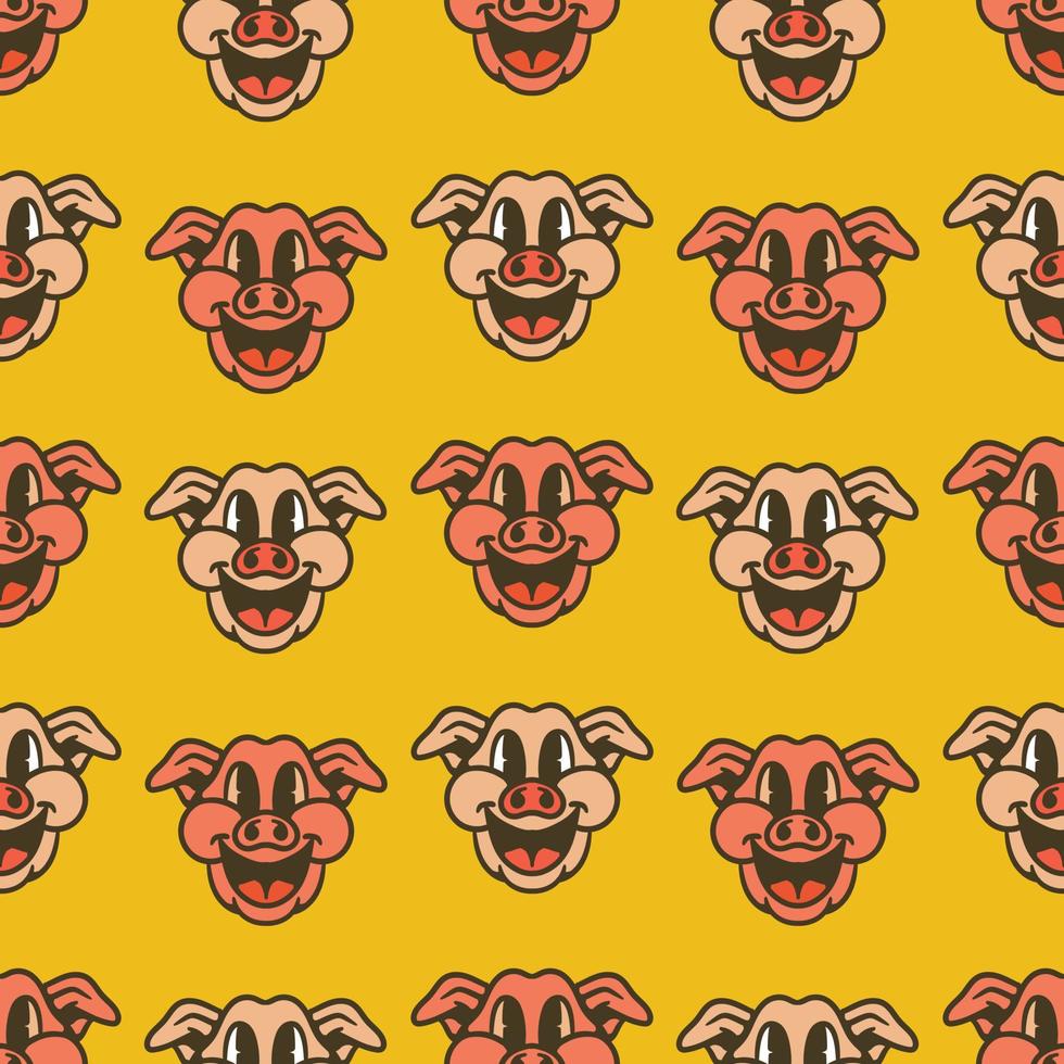vintage style pig's head seamless pattern on yellow background vector
