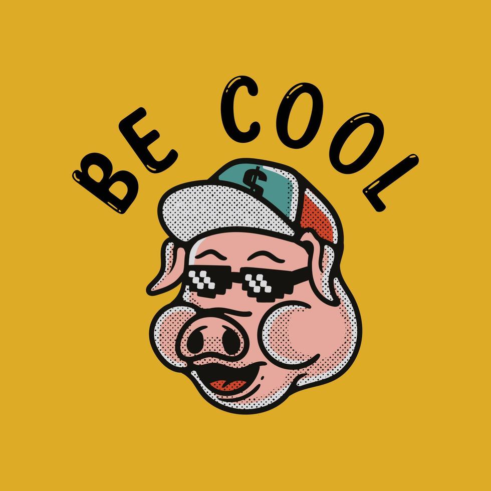 illustration of a pig wearing sunglasses and a hat in vintage style vector