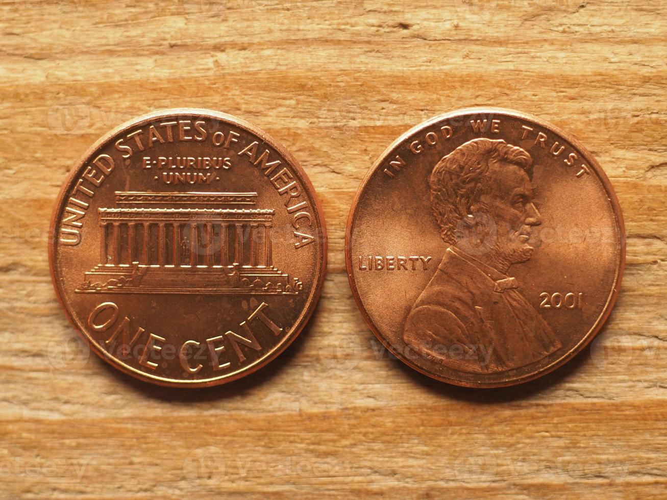 currency of the USA 1 cent coin, obverse showing Lincoln portrai photo