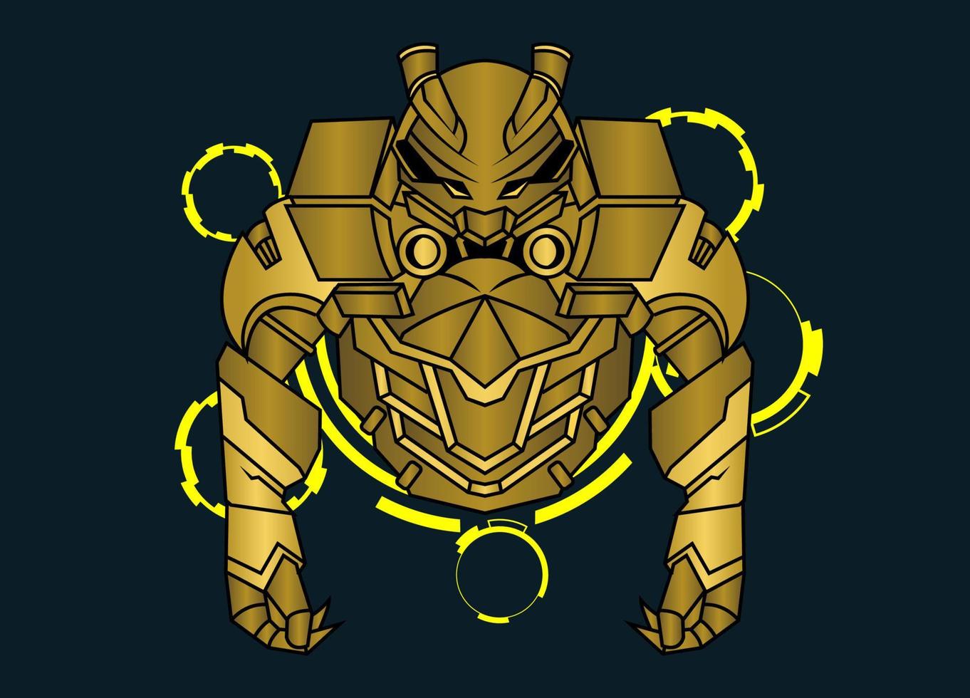 Modern vector illustration of Robotic Mecha Soldier Half Body armor. Golden metal colour. Trend design. Vector Eps 10. For game card, symbol of mascot.