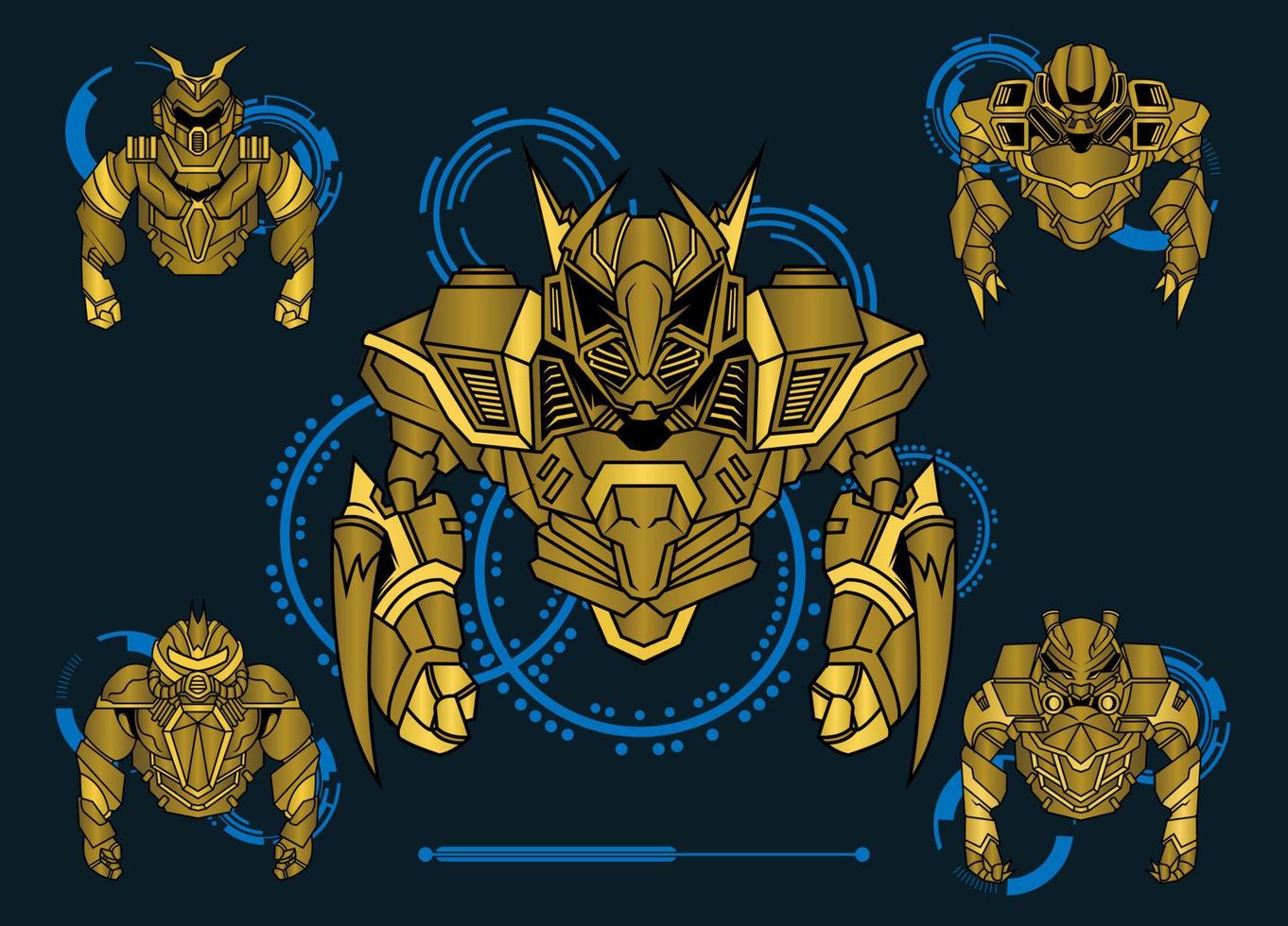 ilustración vectorial moderna de la armadura de medio cuerpo del soldado mecha robótico. color metal dorado. diseño de tendencia vector eps 10. para tarjeta de juego, símbolo de mascota.