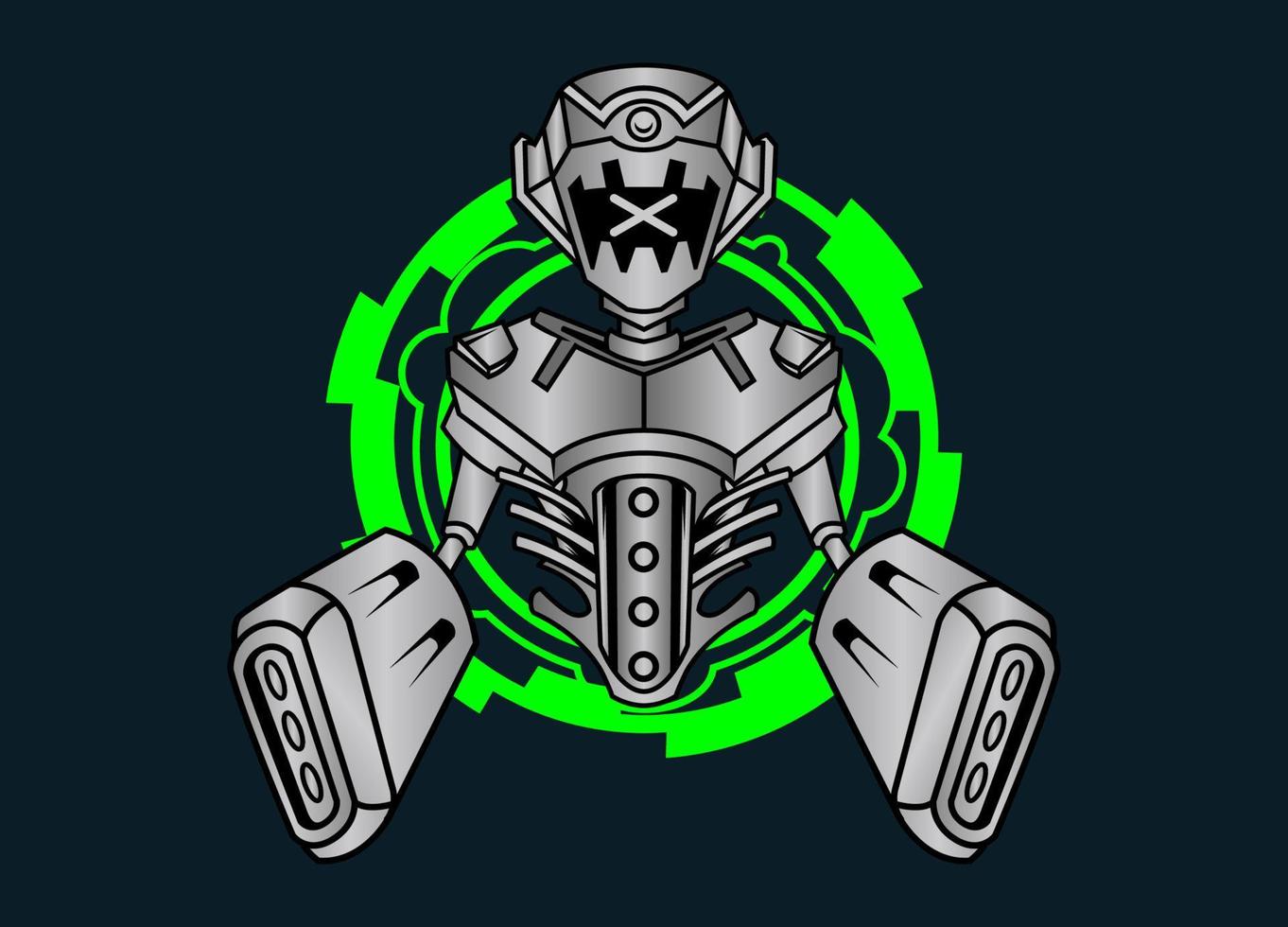 Modern vector illustration of Robotic Mecha Soldier Half Body armor. Titanium metal colour. Trend design. Vector Eps 10. For game card, symbol of mascot.