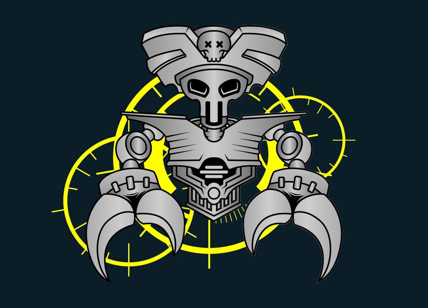 Modern vector illustration of Robotic Mecha Soldier Half Body armor. Titanium metal colour. Trend design. Vector Eps 10. For game card, symbol of mascot.