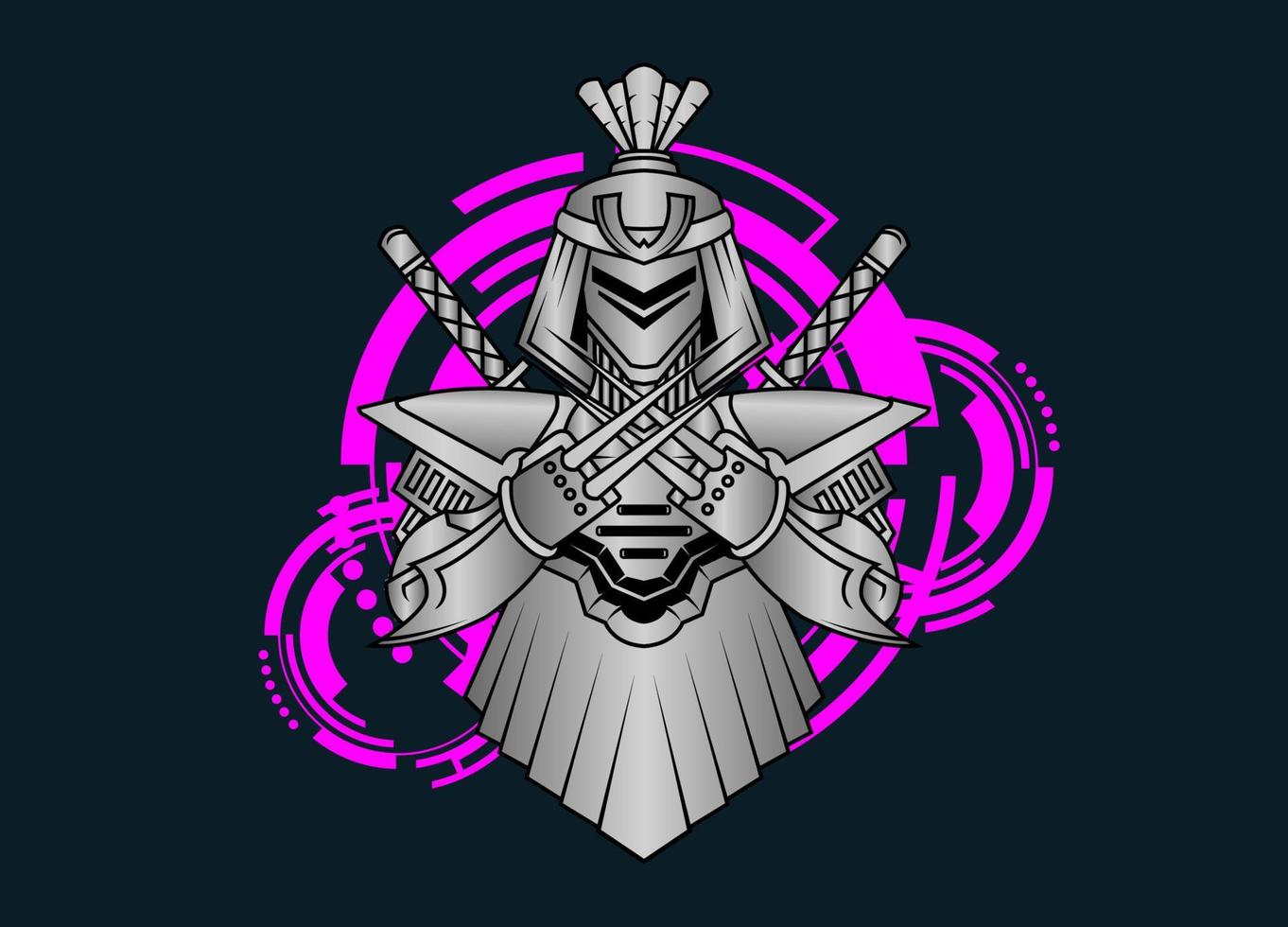 Modern vector illustration of Robotic Mecha Soldier Half Body armor. Titanium metal colour. Trend design. Vector Eps 10. For game card, symbol of mascot.