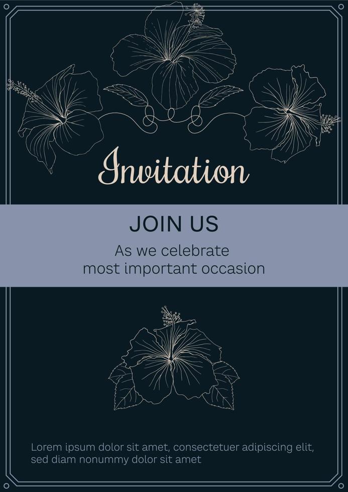 Invitation template A4 flyer classic style dark with flowers vector