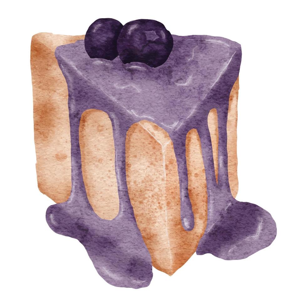 Watercolor blueberry cheese cake dessert illustration vector