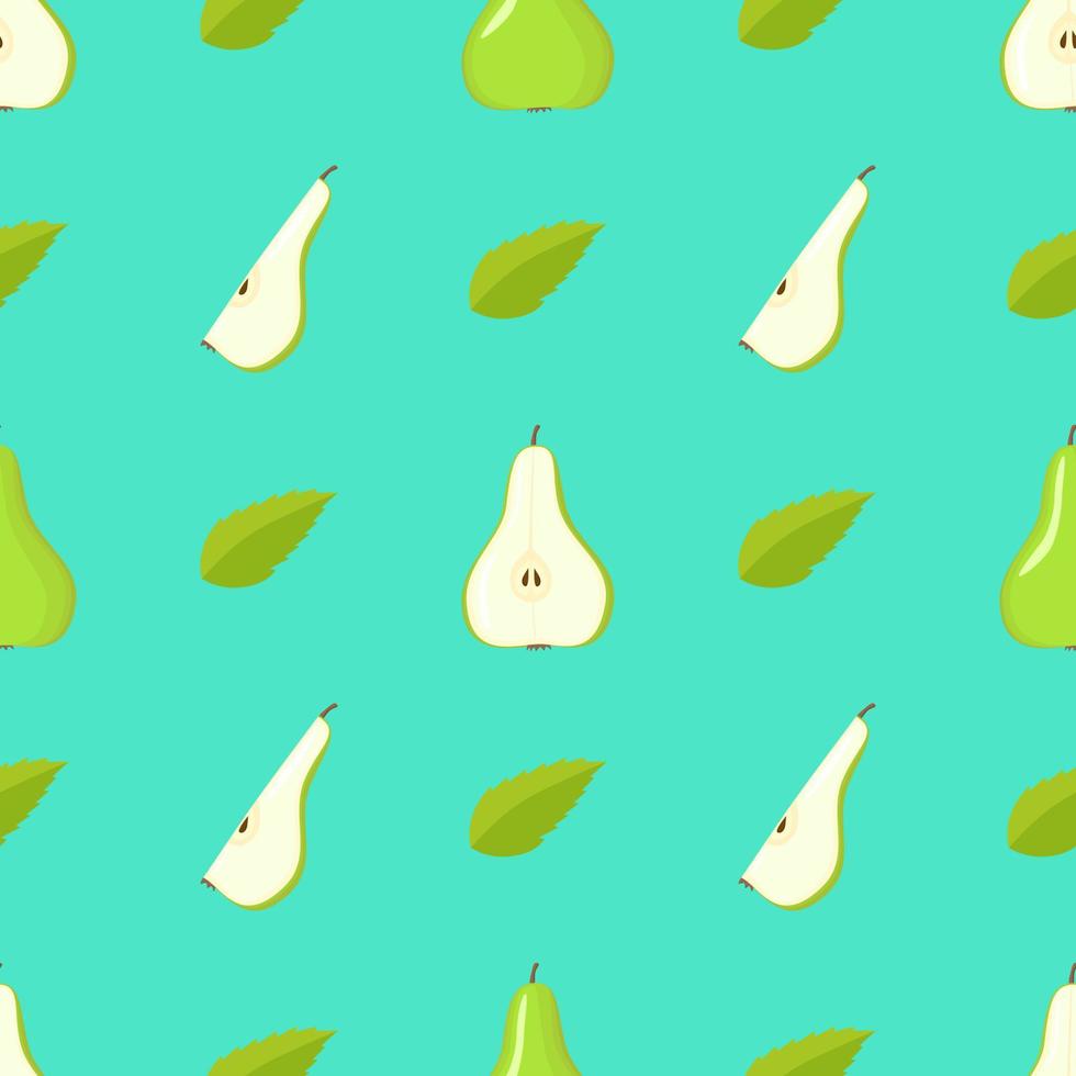 Green pear vegan fruit vector flat seamless pattern