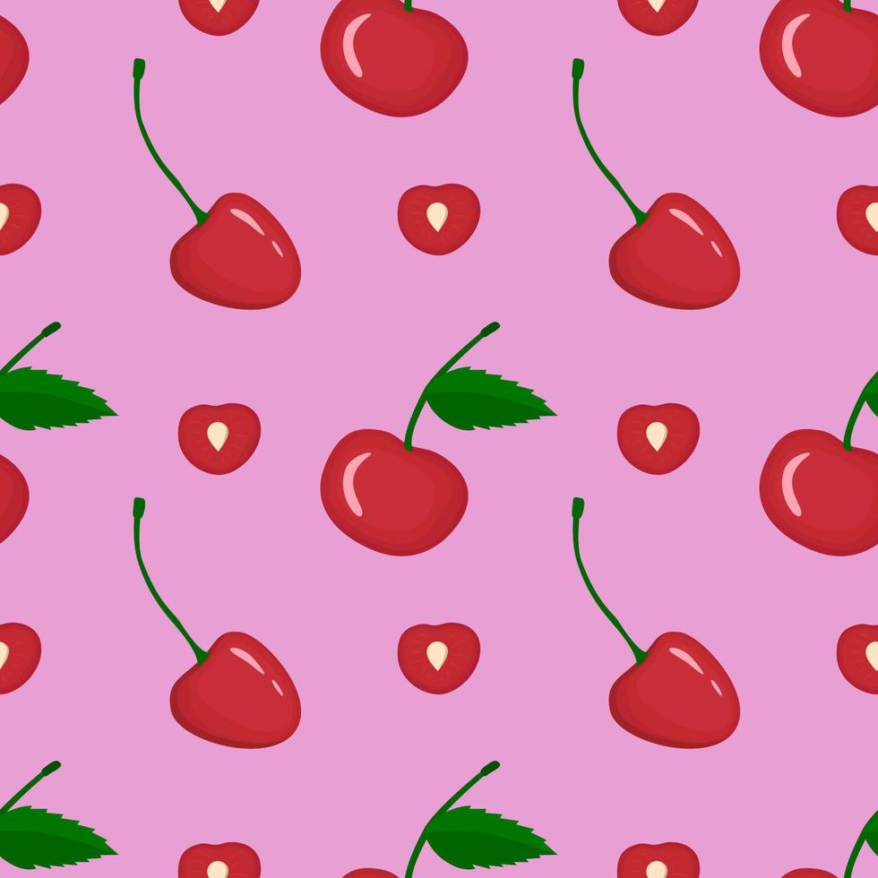 Red cherry vegan berry vector flat seamless pattern