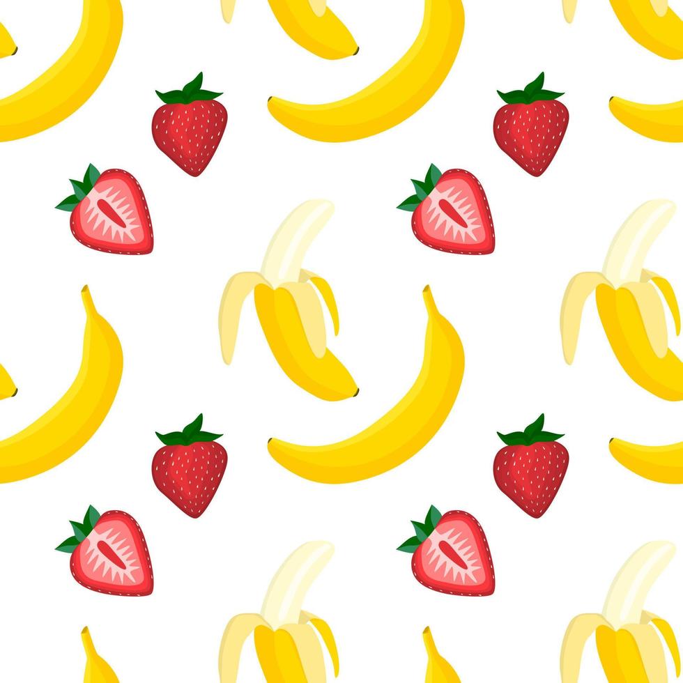 Strawberry and banana vegan vector flat seamless pattern