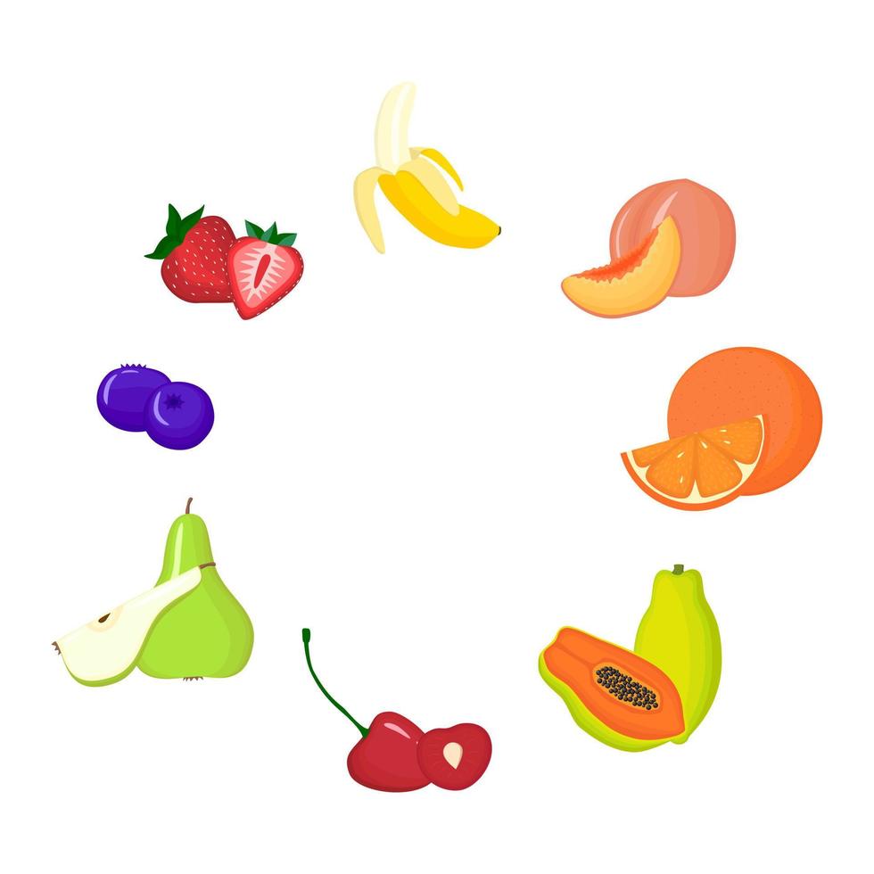 Fruits and berries vegan vector flat illustration collection