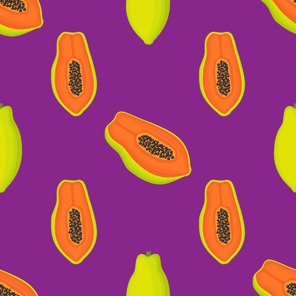 Exotic papaya vegan fruit vector flat seamless pattern