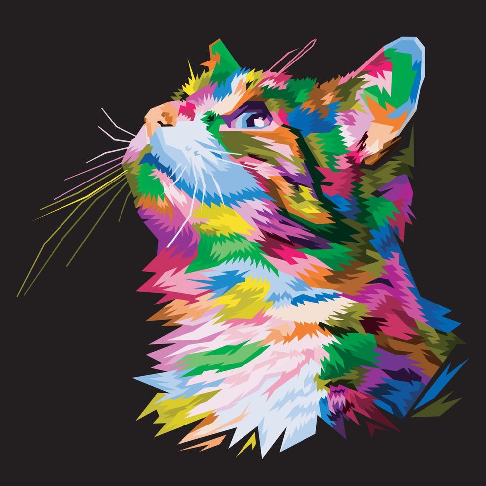 Gato divertido colorido en estilo pop art aislado procedencia negra vector