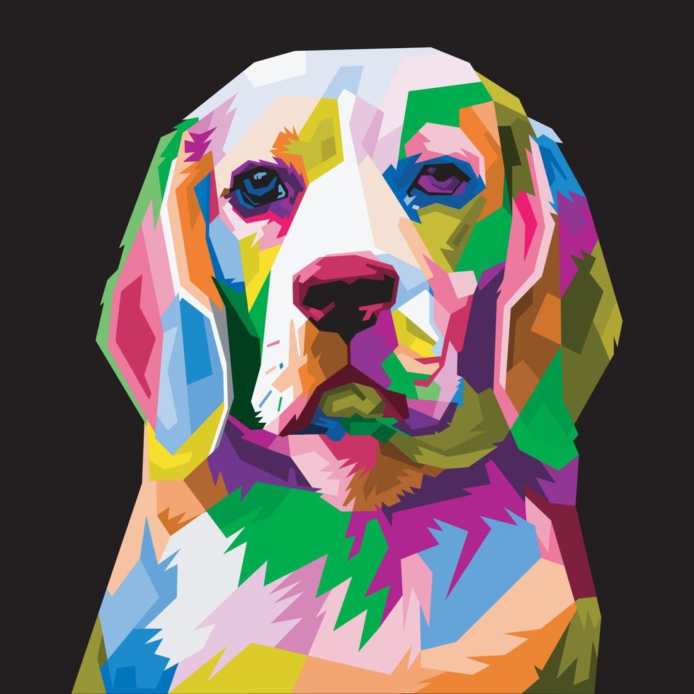 colorful dog head with cool isolated pop art style backround. WPAP style vector