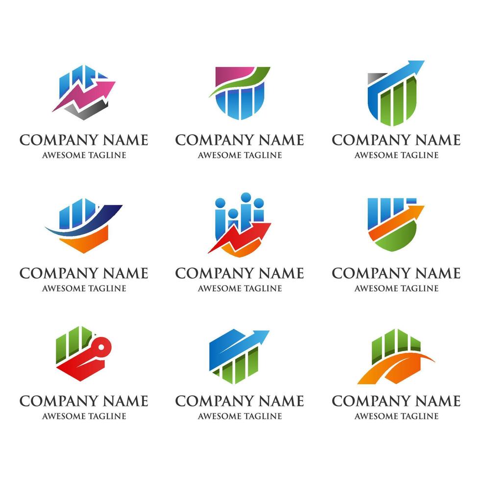 Set of the abstract financial market logo. A finance bar chart or stock exchange marketing icon symbol. Logo template ready for use. vector