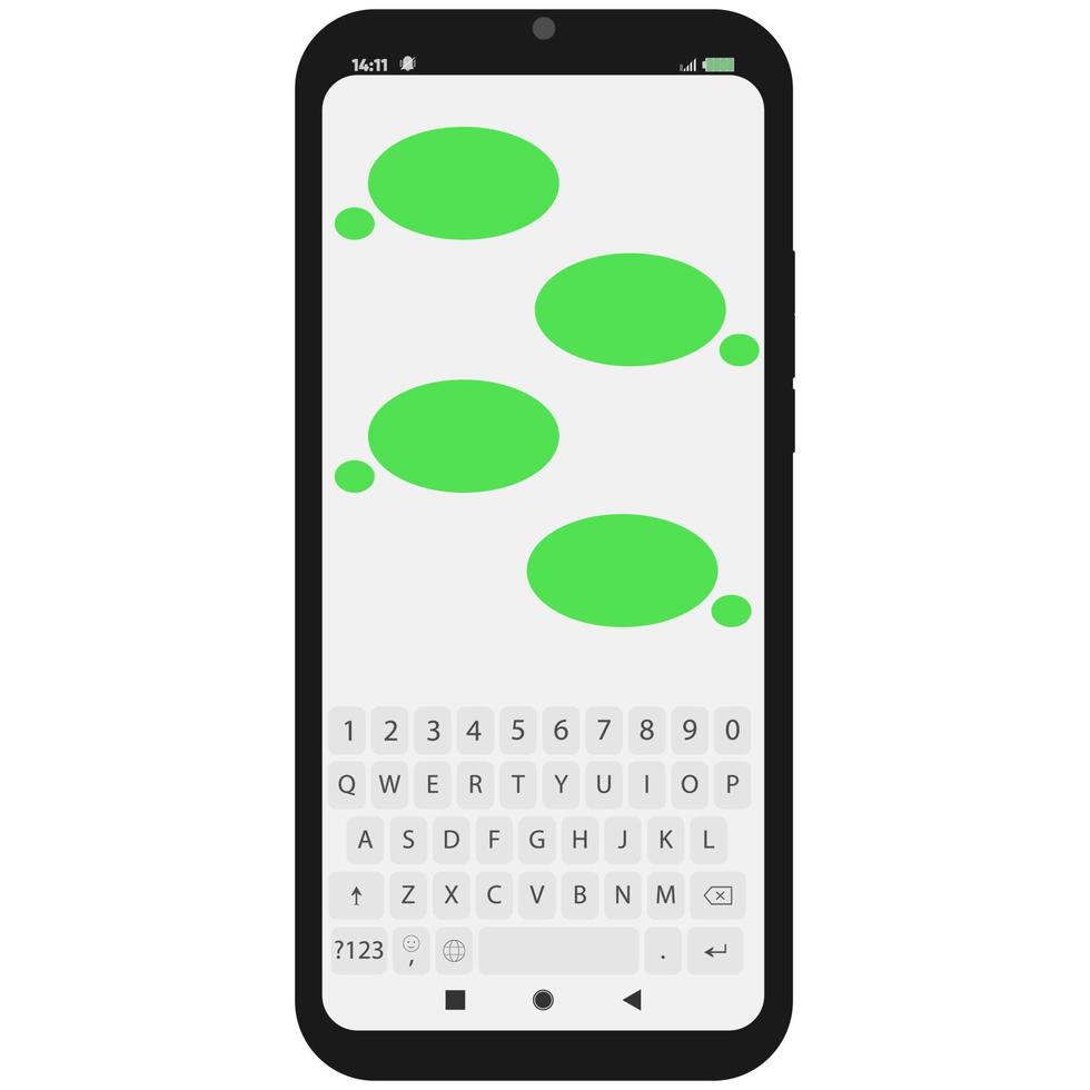 A Chat Application With A Mobile Keyboard Template On The Smartphone Screen . Vector illustration