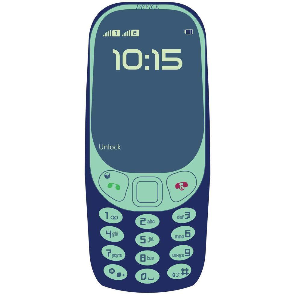 Retro button mobile phone with blue screen vector