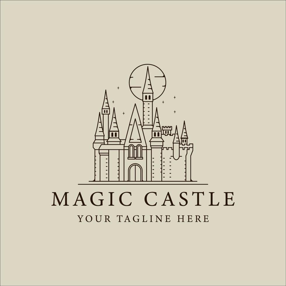 Magic Castle line art logo vector ilustración plantilla icono diseño gráfico. signo de edificio histórico o símbolo impreso para camiseta de ropa