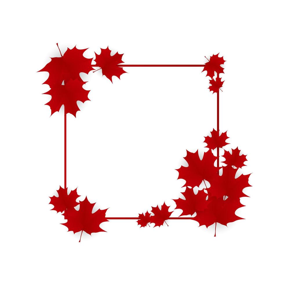 a frame of red maple leaves pattern on white background vector