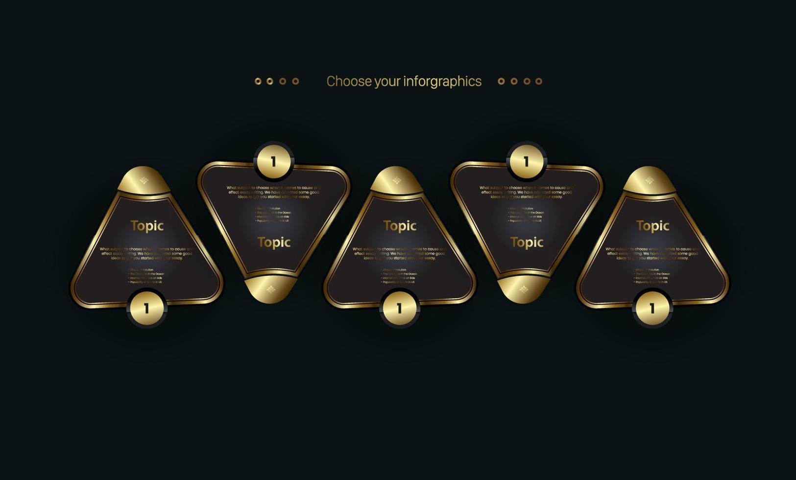 conjunto de diseños de botones de triángulo de lujo sobre fondo oscuro vector