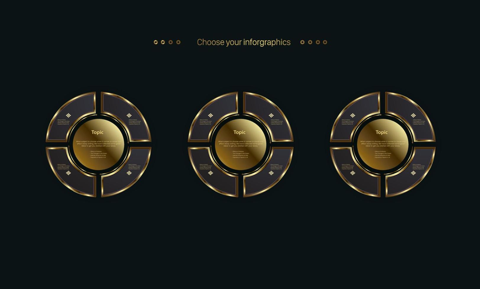 conjunto de diseño de plantilla de infografía de opción dorada de lujo. niveles dorados premium en un vector de fondo oscuro
