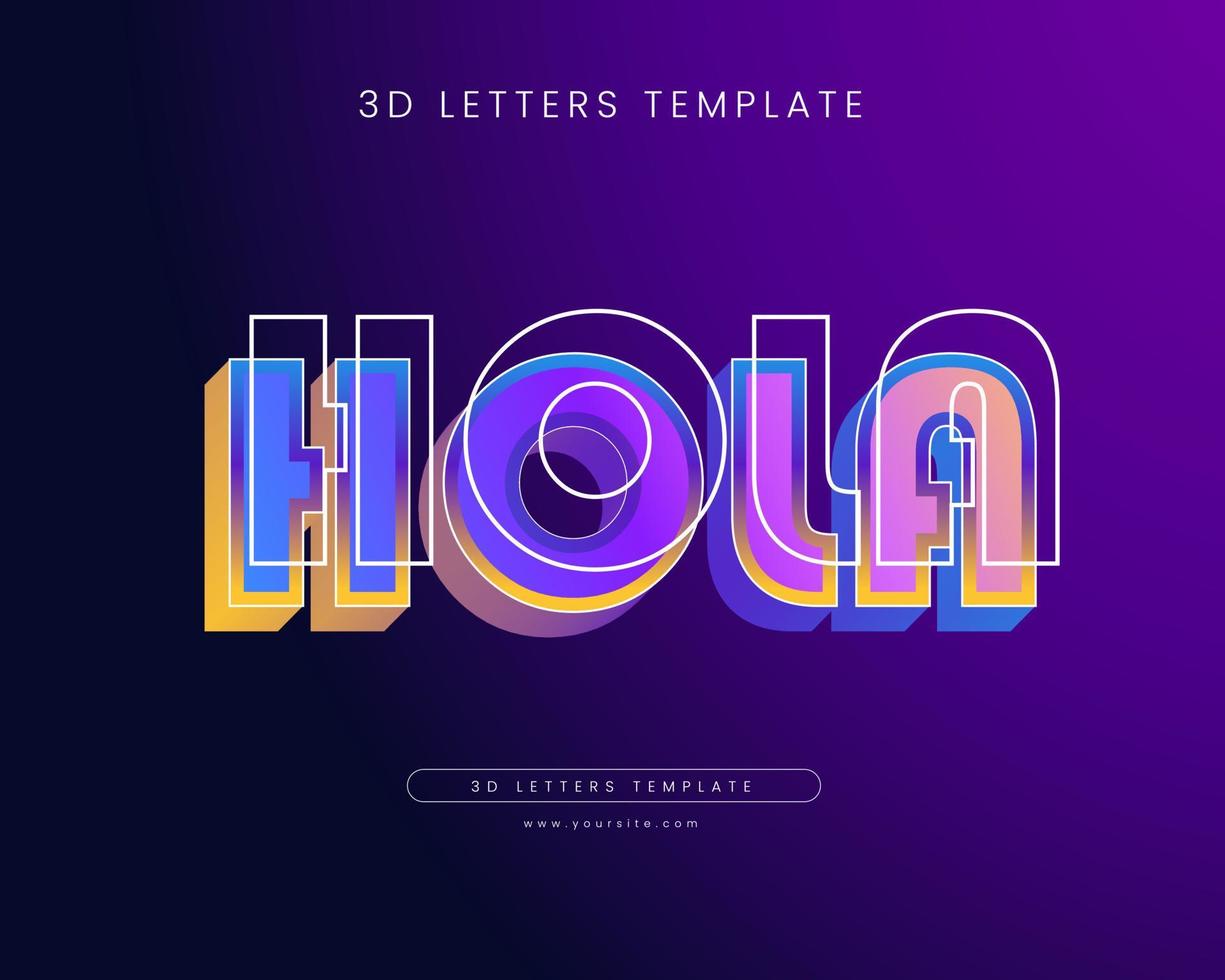 un diseño de letras 3d con un diseño de color degradado de arco iris vector