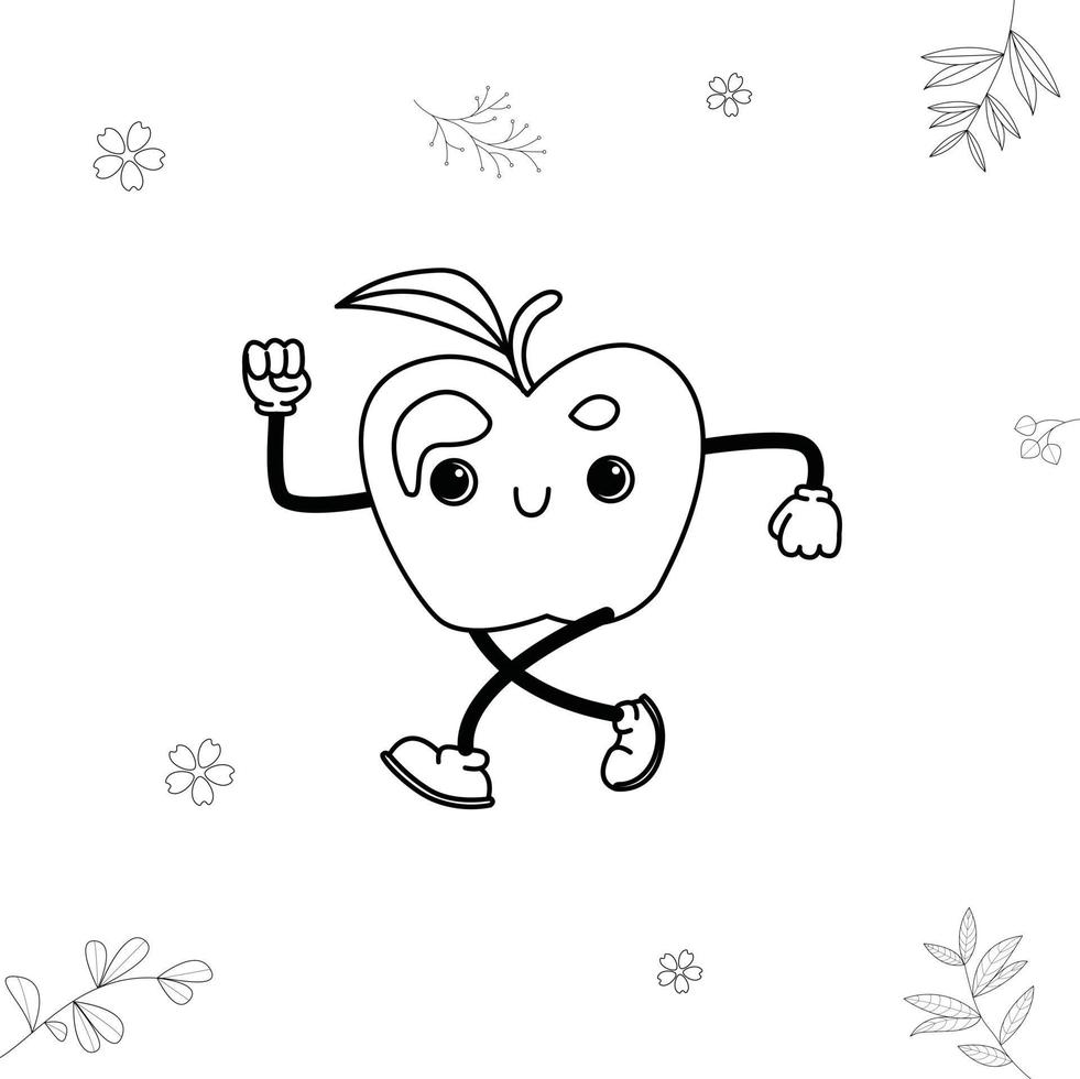 Apple run, traditional cantoon illustration, doodle fruit vector