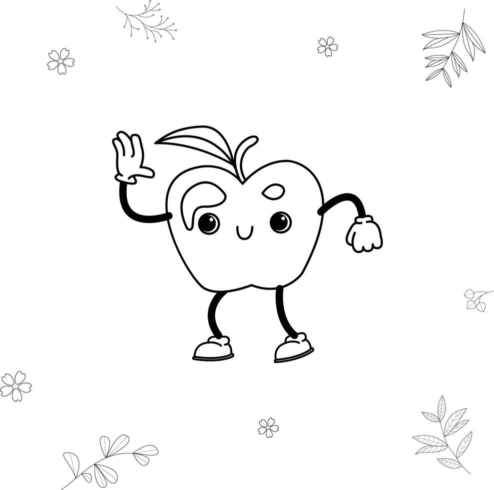 Apple say hallo, traditional cantoon illustration, doodle fruit vector