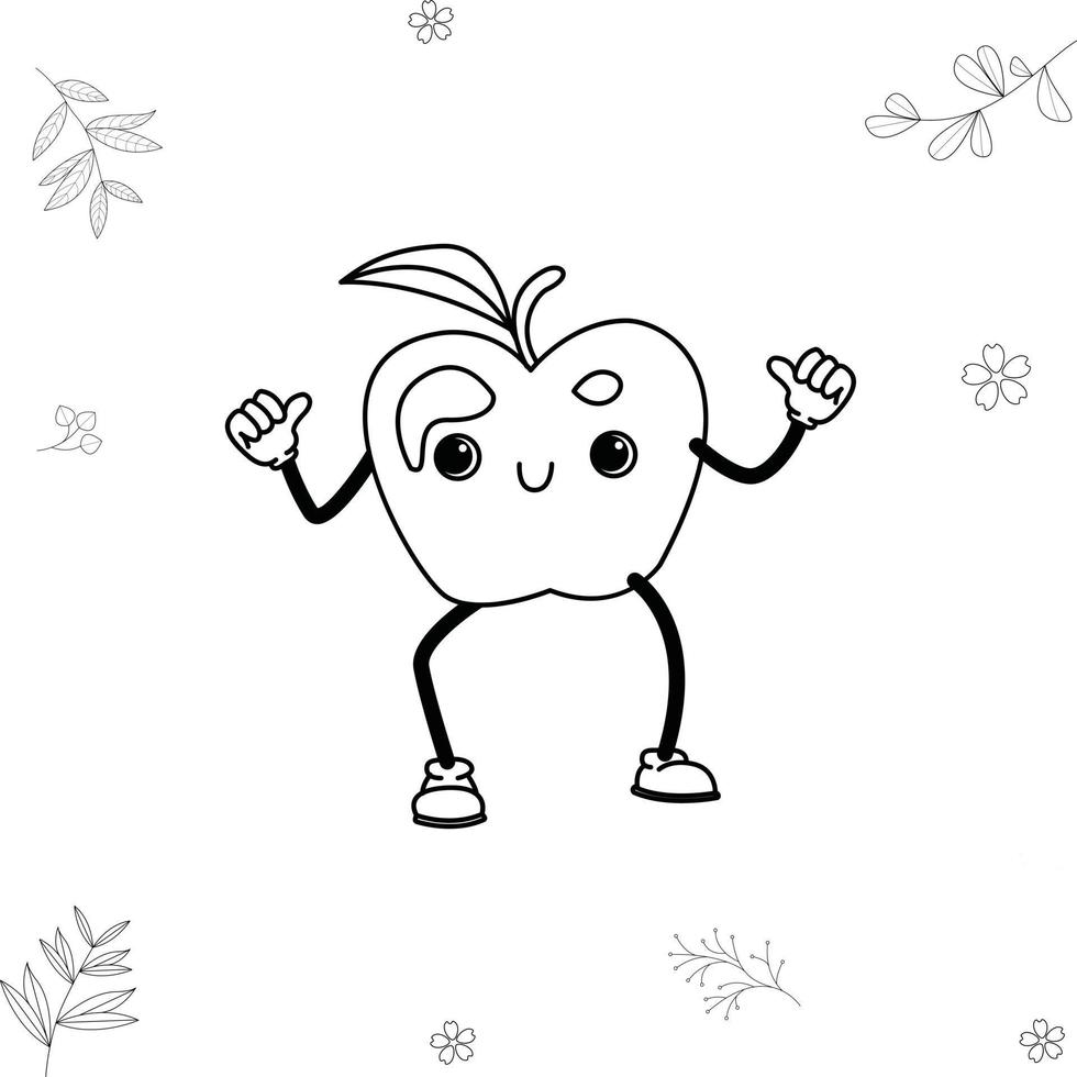 Apple dancing, traditional cantoon illustration, doodle fruit vector