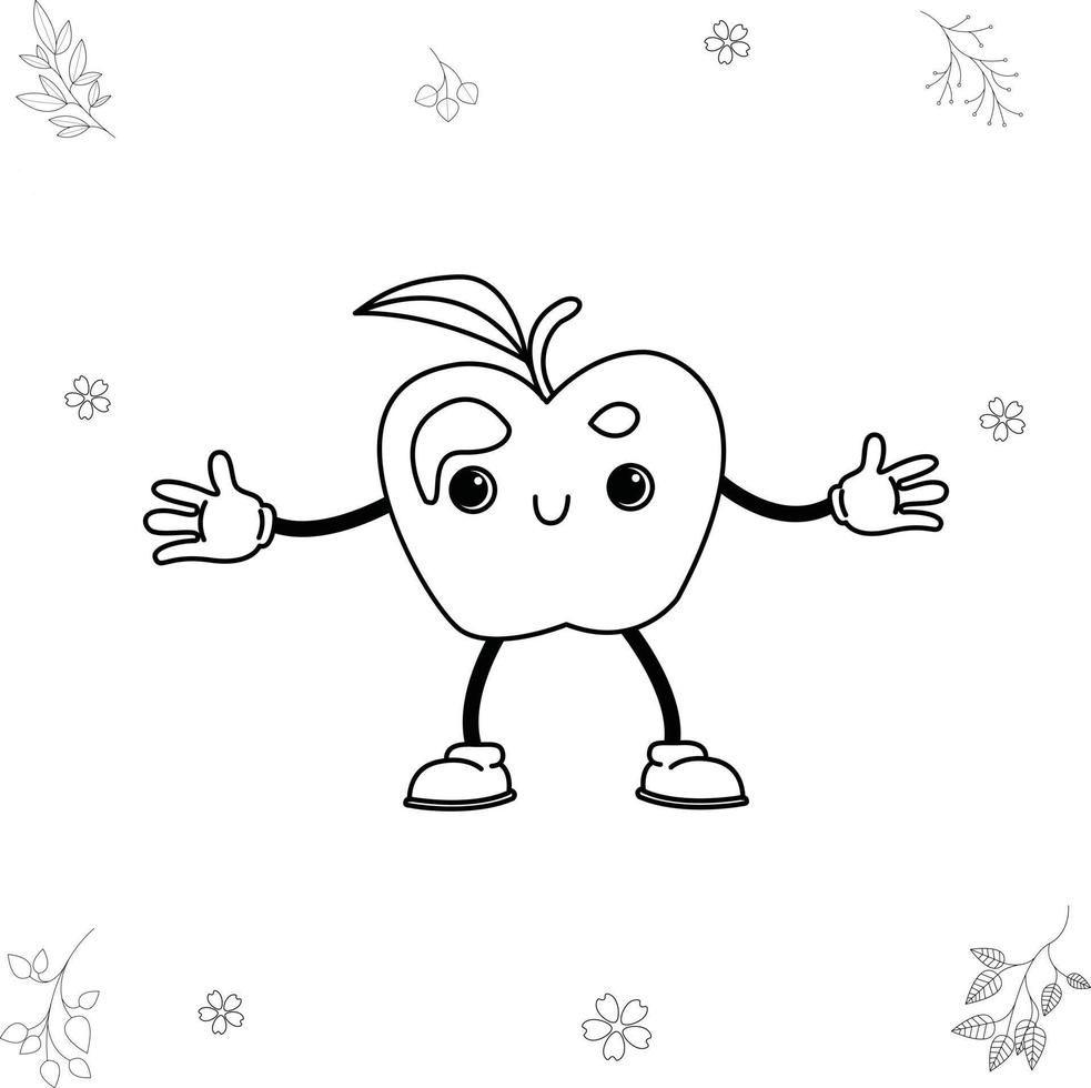 Apple happy, traditional cantoon illustration, doodle fruit vector