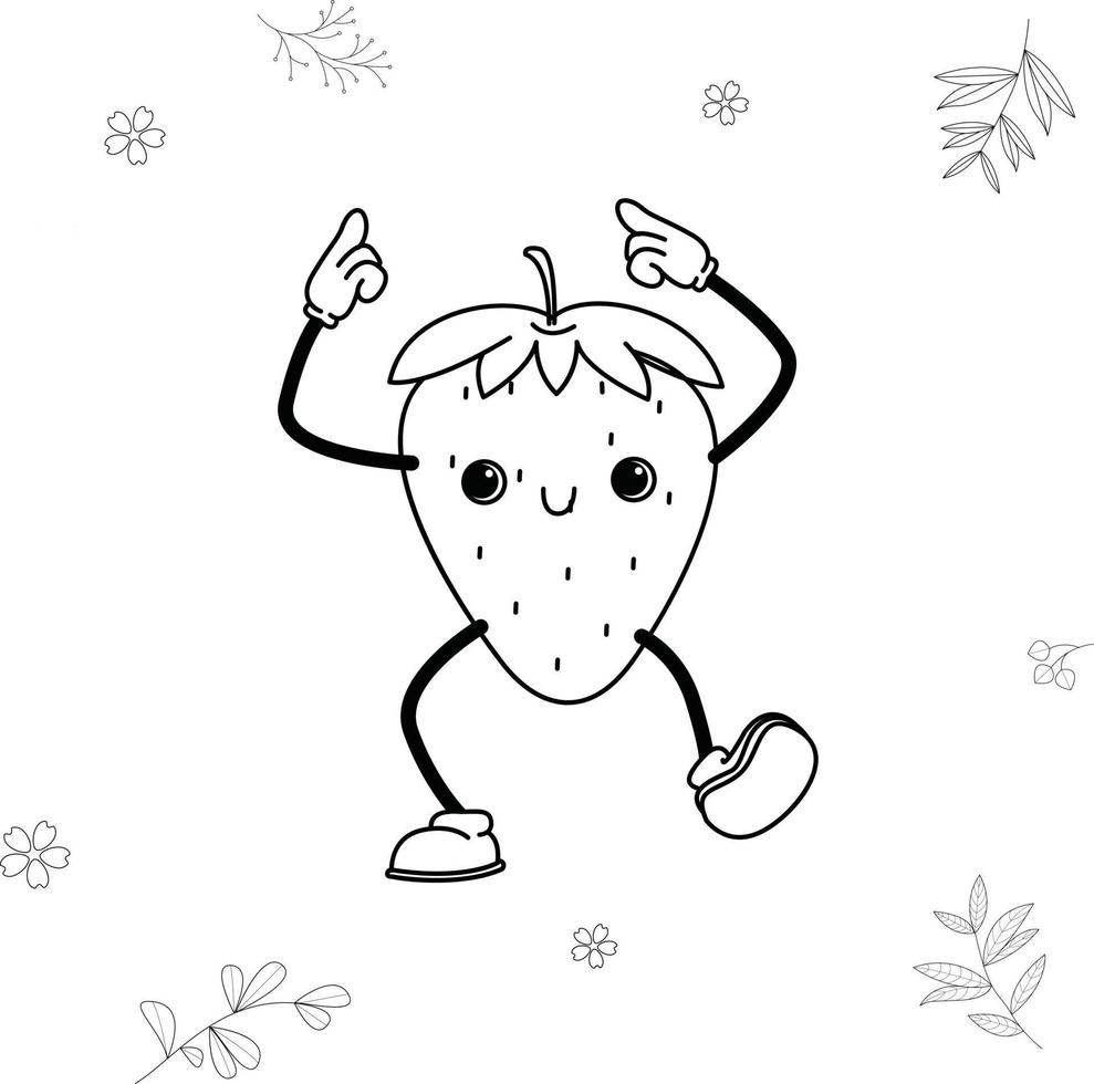 dancing strawberry doodle kawai vector