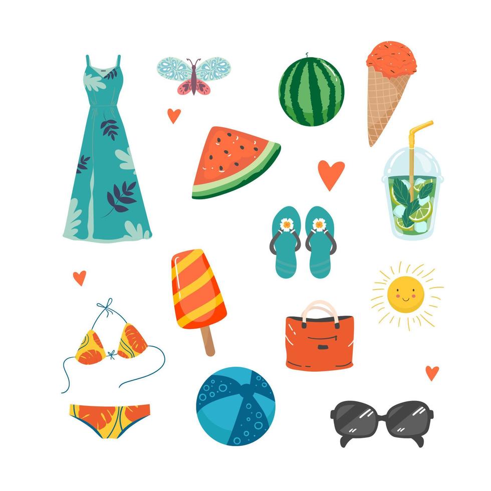 gran conjunto de verano de lindos iconos de verano vector