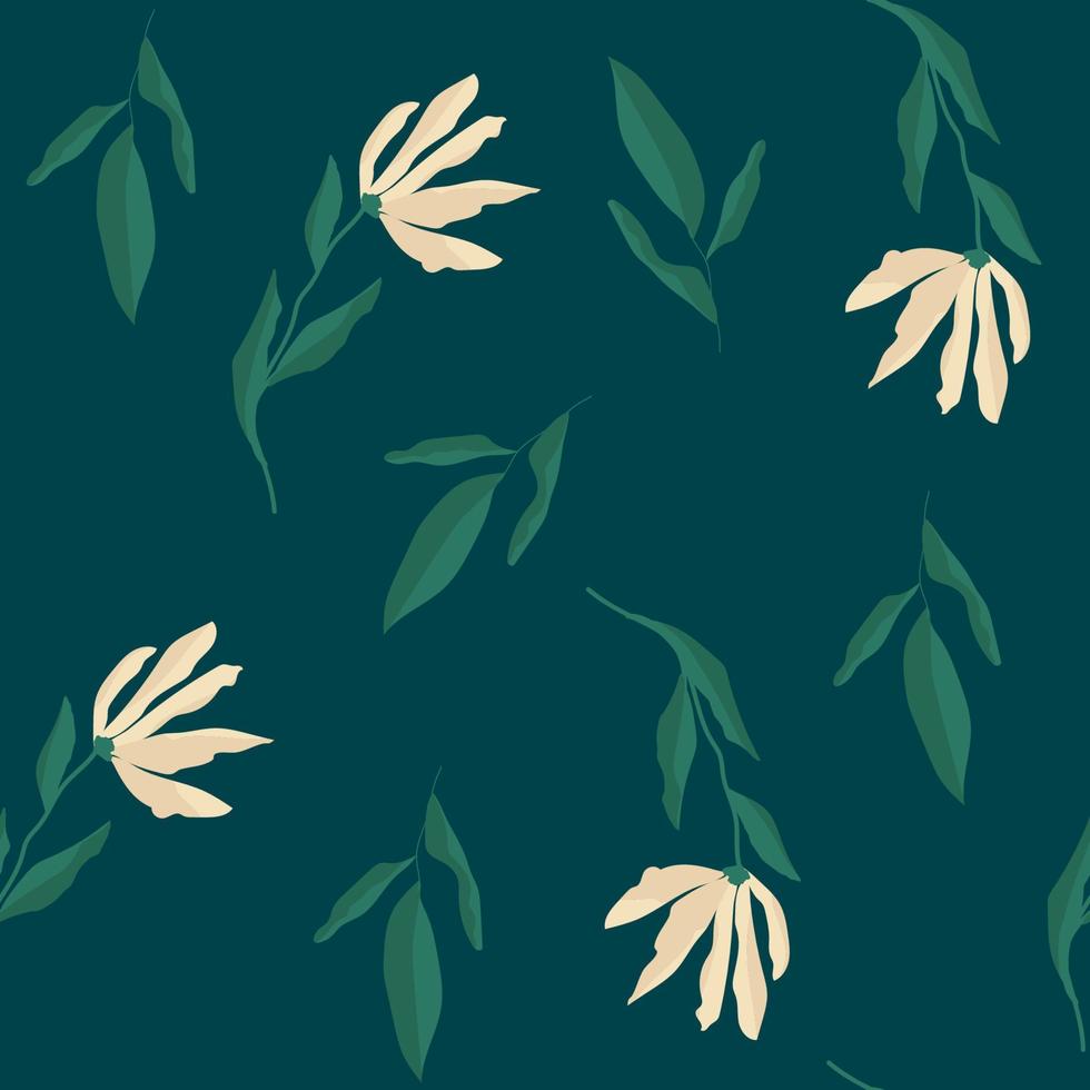 Garden flower, plants ,botanical ,seamless pattern vector design for fashion, fabric, wallpaper prints on green mint background color. hand drawing Cute pattern in small flower.
