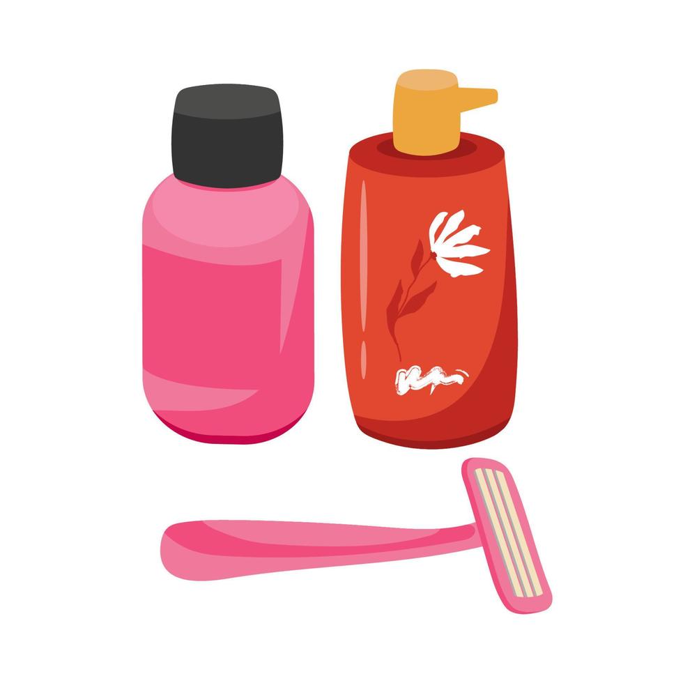 set, razor for women, shaving pern, soap. flat illustration vector isolated on white.