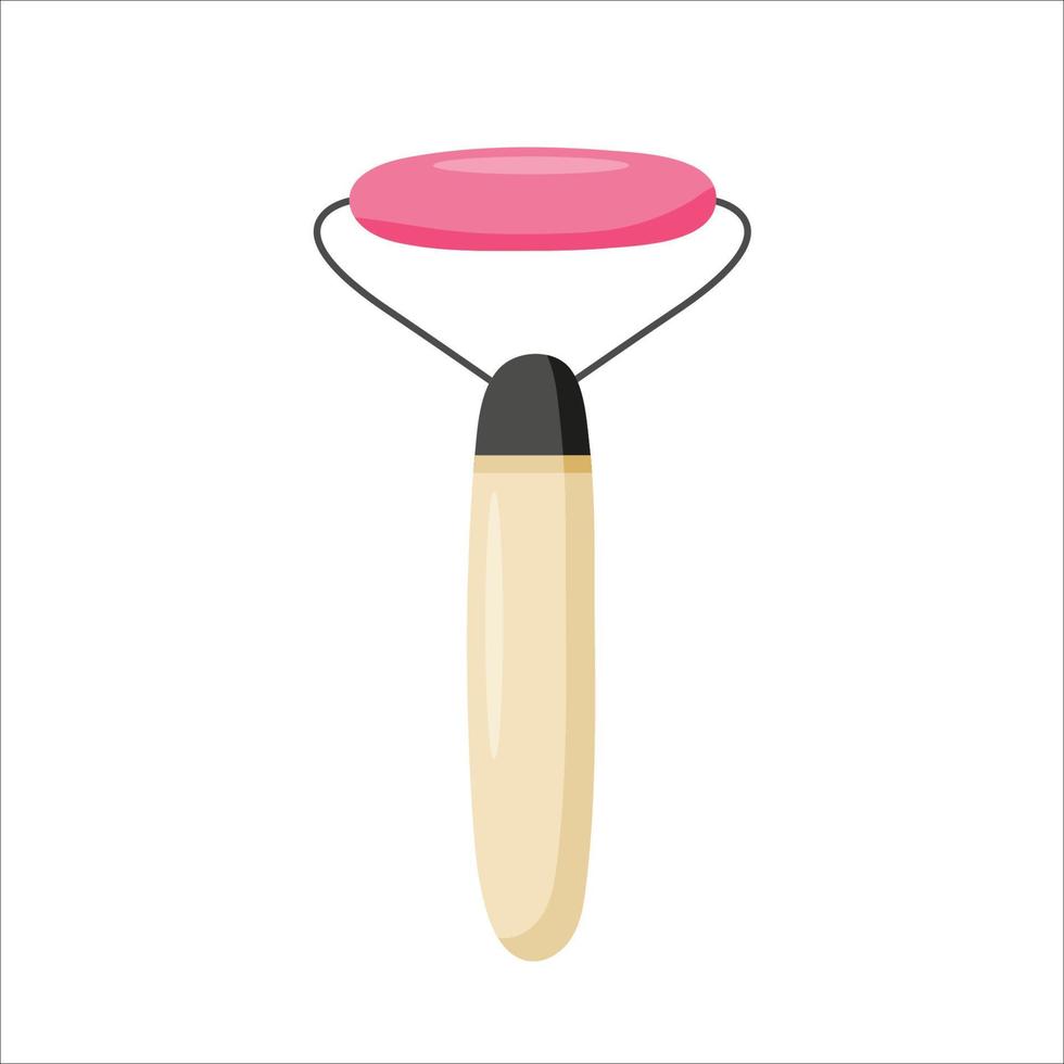 Flat vector set made of rose quartz, consisting of a roller face massager and gua sha. Vector illustration