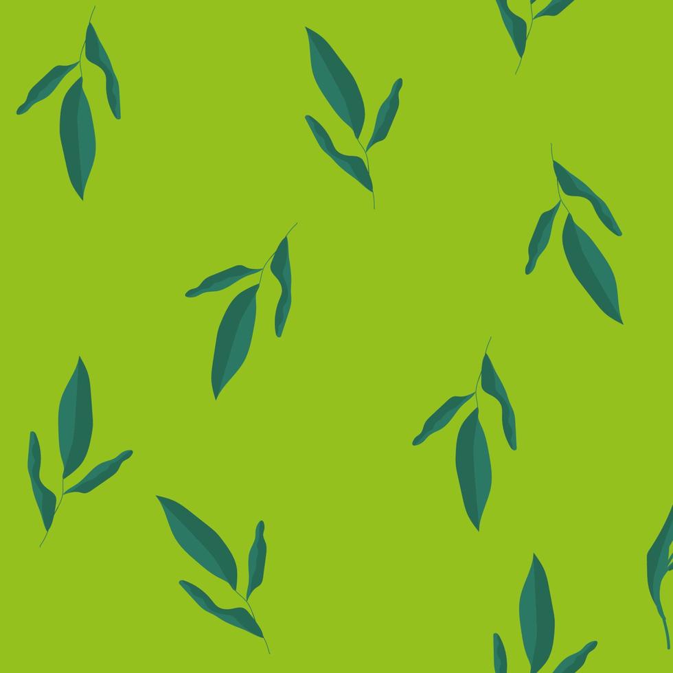 Garden leaves, plants ,botanical ,seamless pattern vector design for fashion, fabric, wallpaper prints on green mint background color. hand drawing Cute pattern.