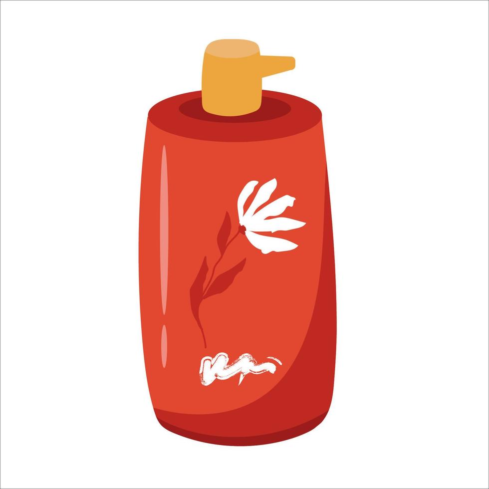 gel rojo, espuma, jabón líquido. Botella de plástico con bomba dosificadora. icono de garabato sobre fondo blanco. rojo sobre ilustración blanca. ilustración vectorial vector