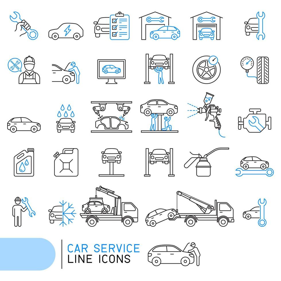 iconos de línea de servicio de coche. vector