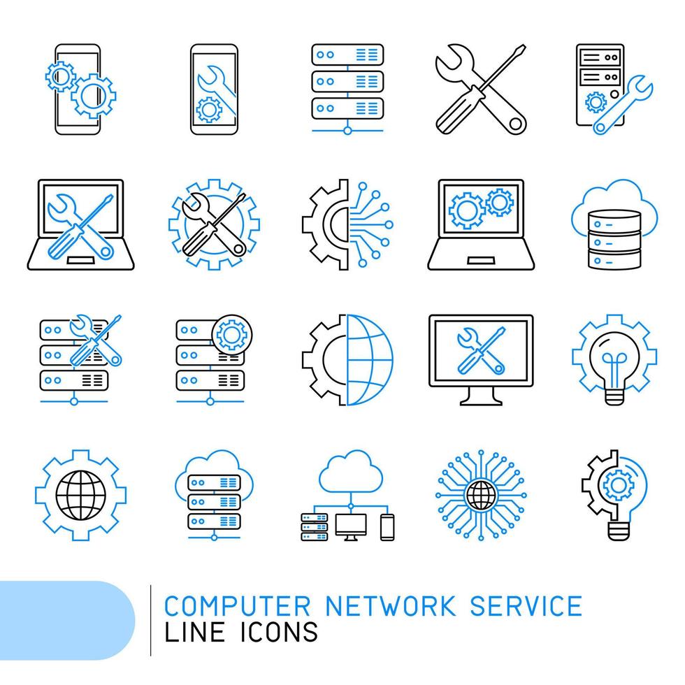 Computer network service line icons vector