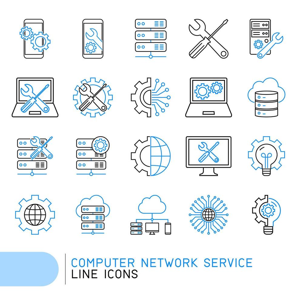 Computer network service line icons vector