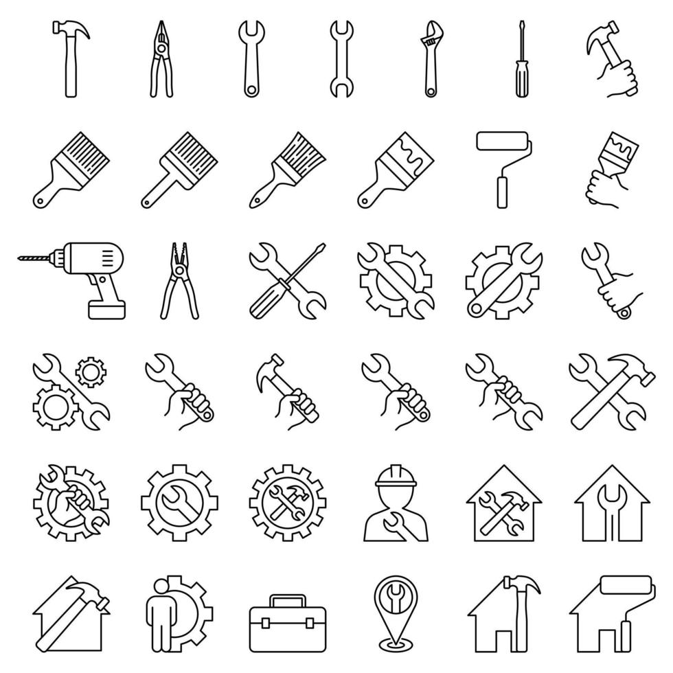 Repair tool house line icons vector