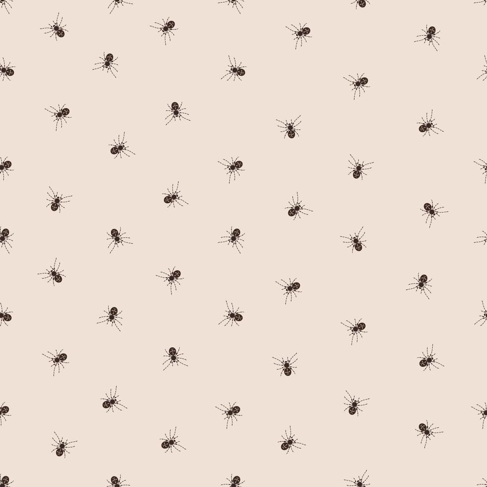 Seamless halloween kawaii cartoon pattern with cute spiders and web. Doodle kids background vector