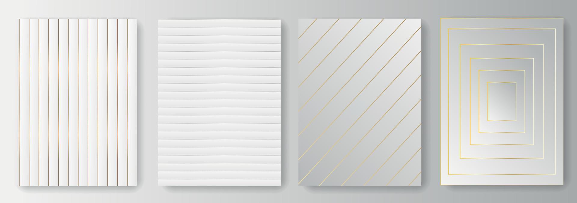 Collection of gray and white backgrounds with gold and silver lines vector