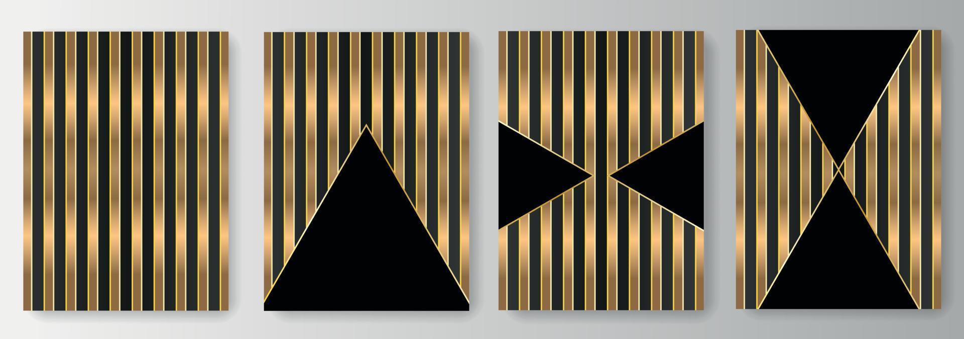 Set collection of black backgrounds with golden lines and triangles vector