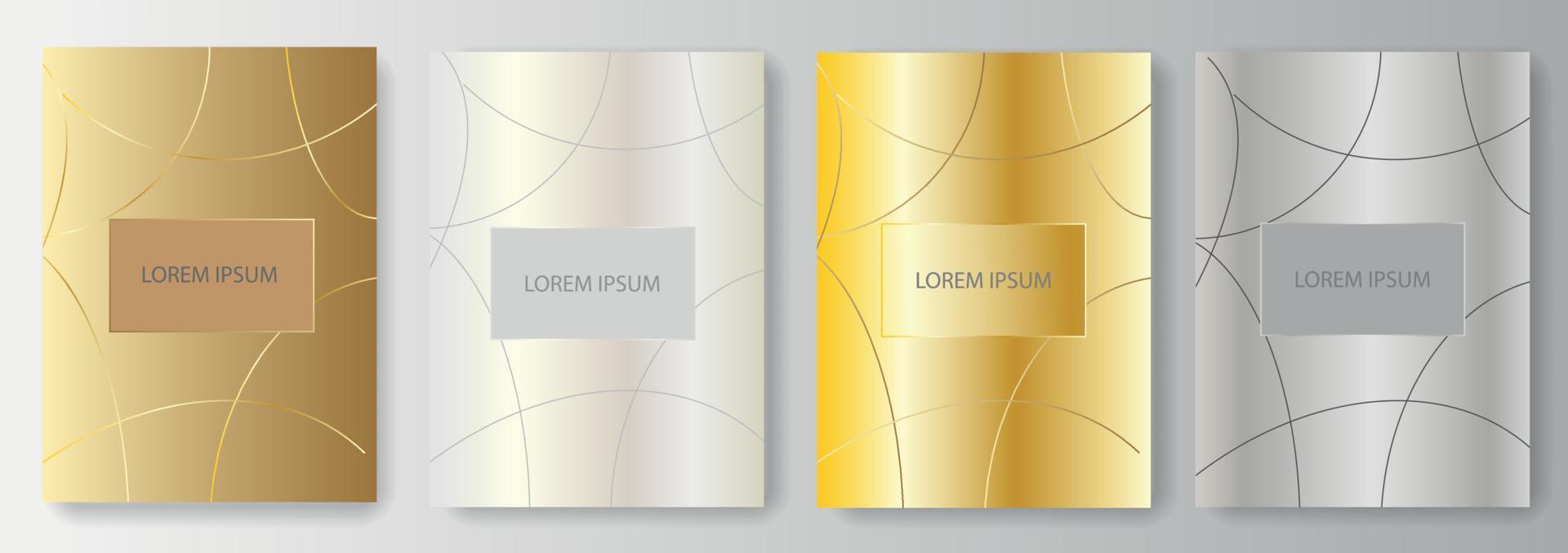 Set collection of golden and silver backgrounds with curved lines and place for text vector
