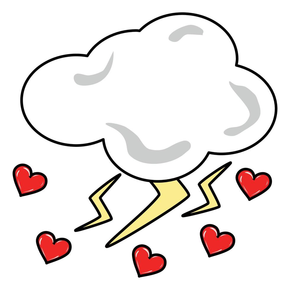 Thundercloud with lightning and hearts vector