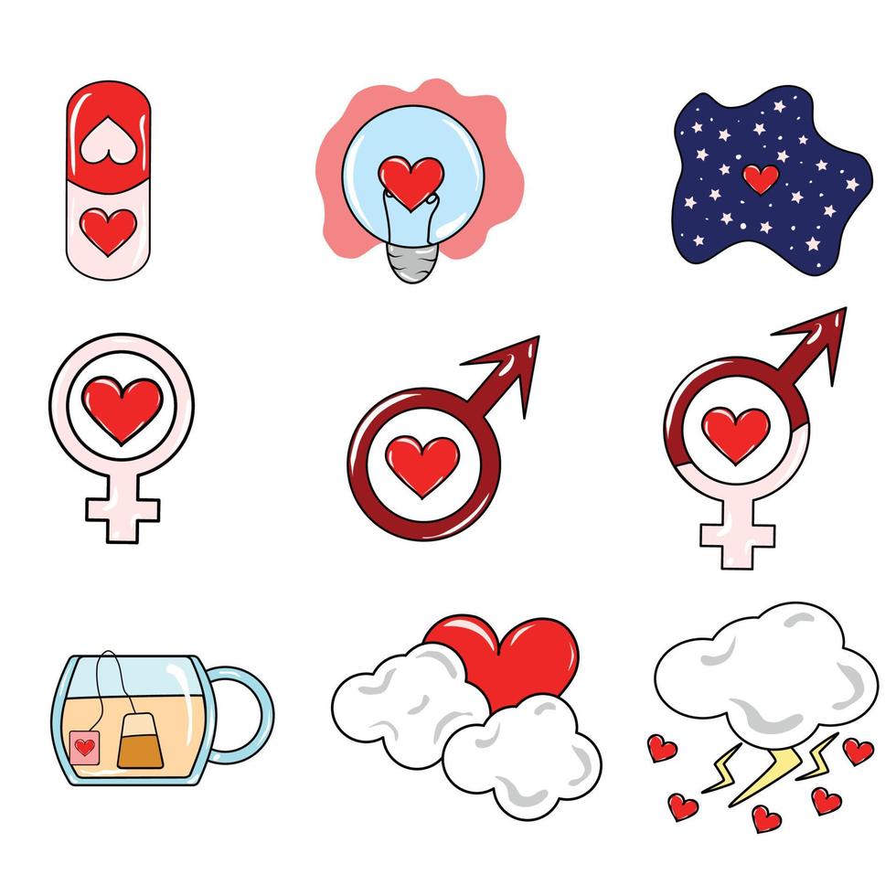 Set collection of elements on the theme of love with red heart vector